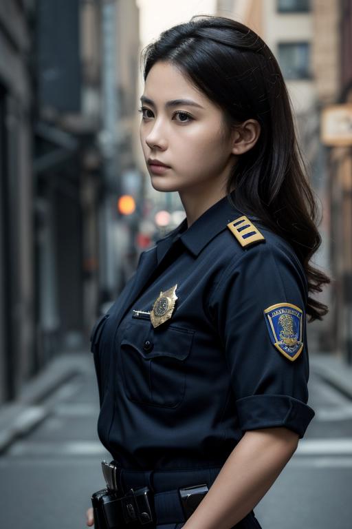 04375-3602438372-((best quality)),((masterpiece)),(detailed),close-up of a female police officer,mid-30s,intense gaze,holding a police badge,[Dyn.png